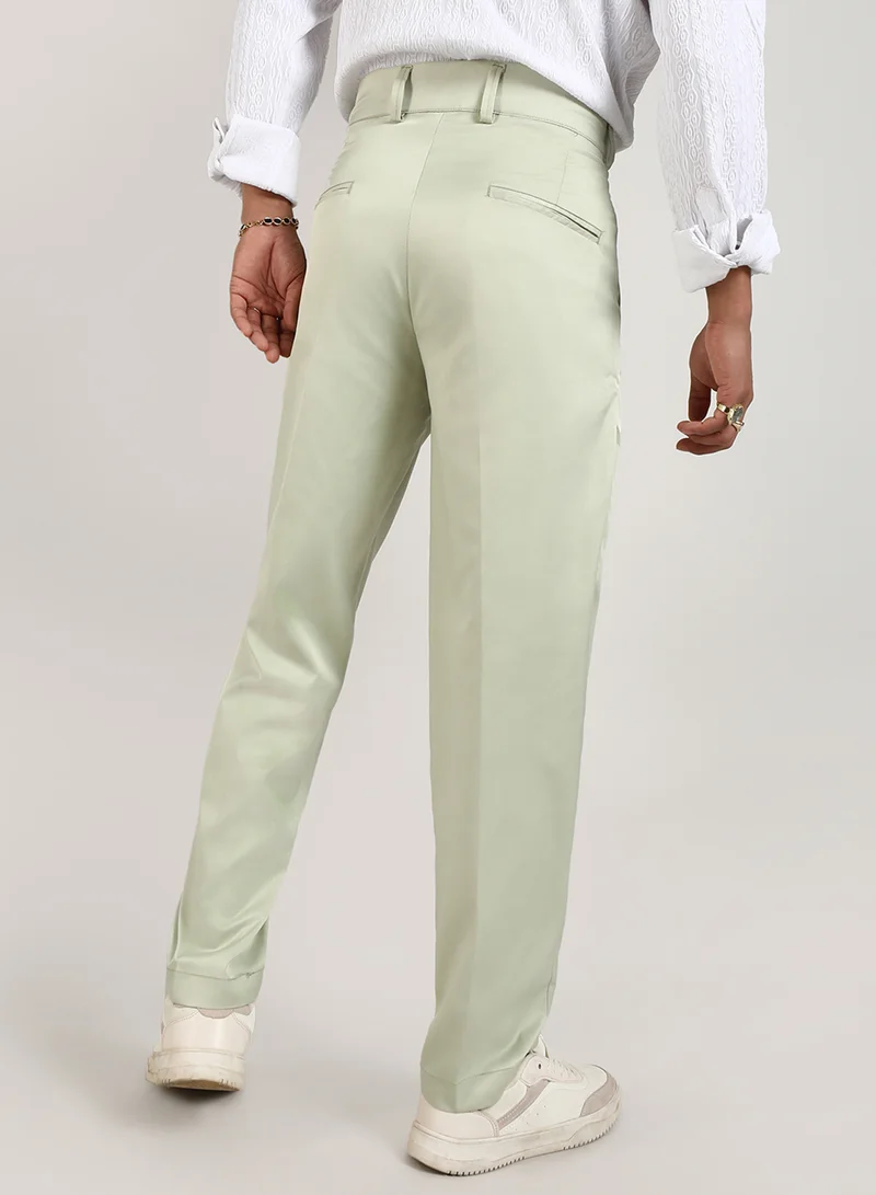 CAHOOT  Men's Pale Green Solid Tailored Trousers For Casual Wear | Tailored Fit | 4 Pockets | Button Closure | Trousers Crafted With Comfort Fit For Everyday Wear for Men | Best Price UAE